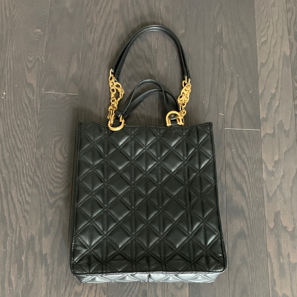 Zara Quilted Black Tote with Gold Accents